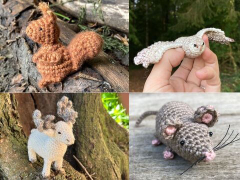 Forest animals crochet patterns bundle, deer, owl, squirrel, mouse