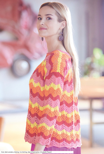 Pulli mit Lochmuster in Rosa, Rot, Orange und Gelb