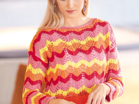 Pulli mit Lochmuster in Rosa, Rot, Orange und Gelb