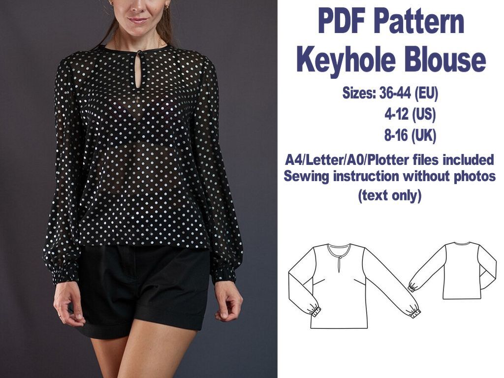 Keyhole Blouse Sewing Pattern PDF Sewing Patterns Womens Tops Patterns PDF