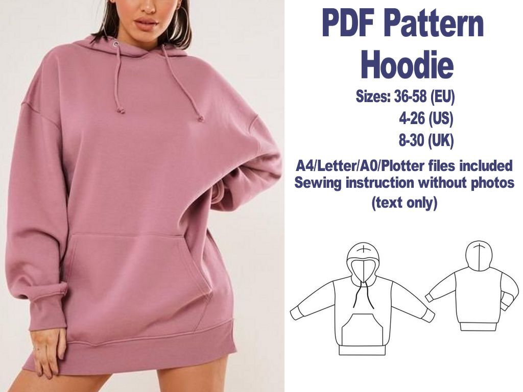 Oversized Hoodie Sewing Pattern PDF Sewing Patterns Women Patterns Sewing