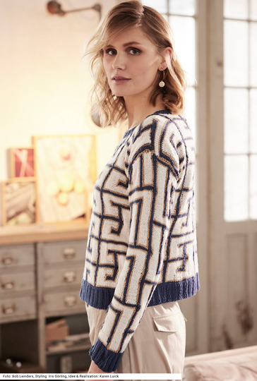 Pulli mit Intarsienmuster in Weiß, Marine und Beige