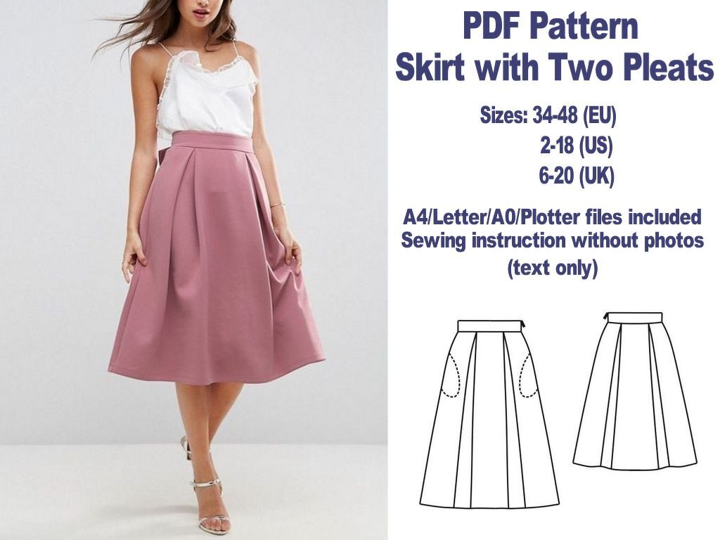 Pleated Skirt Sewing Pattern PDF Sewing Patterns Vintage Skirt Pattern PDF
