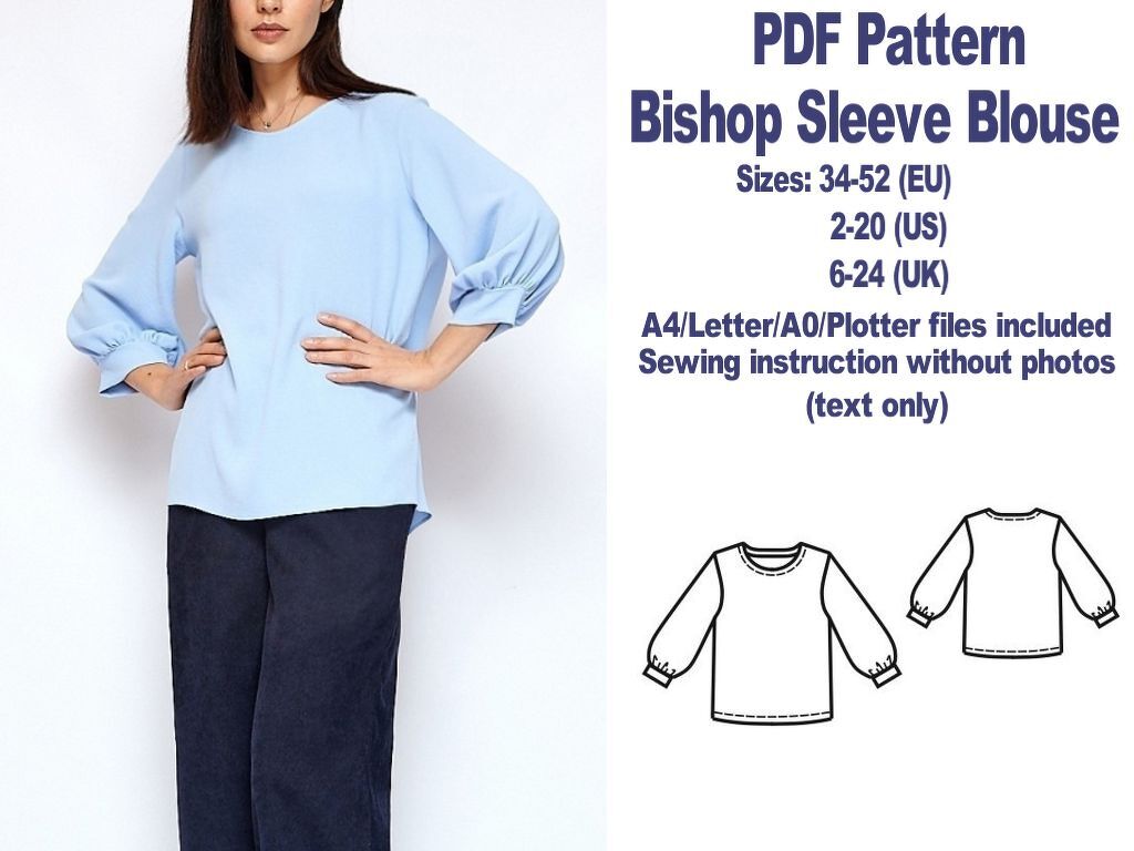 Bishop Sleeve Blouse Pattern Sewing Patterns PDF Top Patterns Sewing PDF