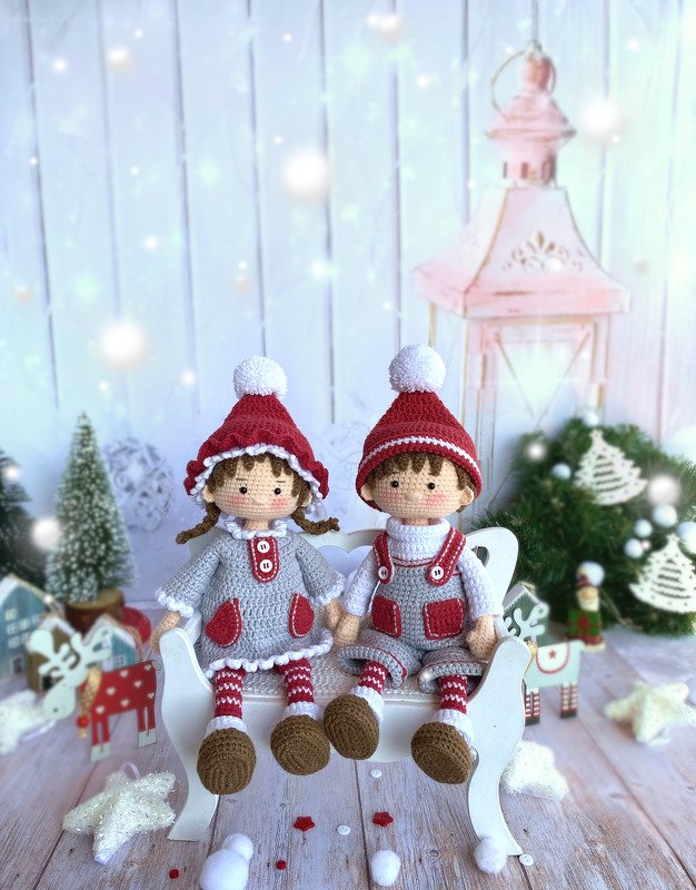 Crochet pattern Christmas dolls, Eve and Noel, the Winter Sweethearts