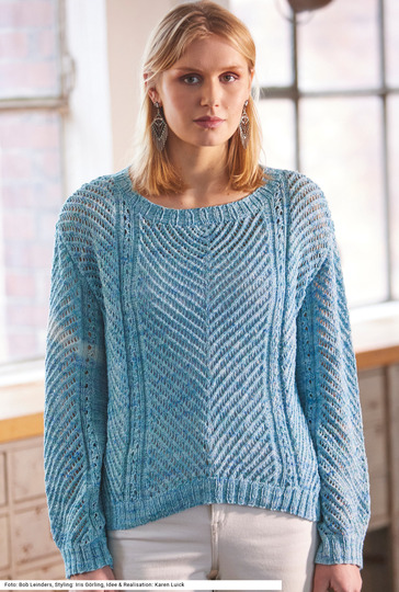 Oversize-Pulli mit Ajourmustern in Azurblau
