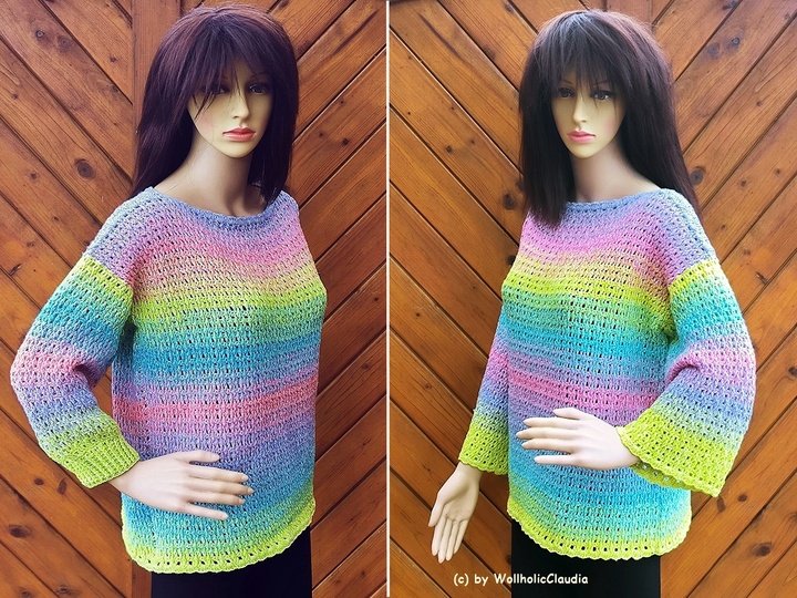 Häkelanleitung Pulli  Pullover "Frühlingsstimmung" Alle Größen