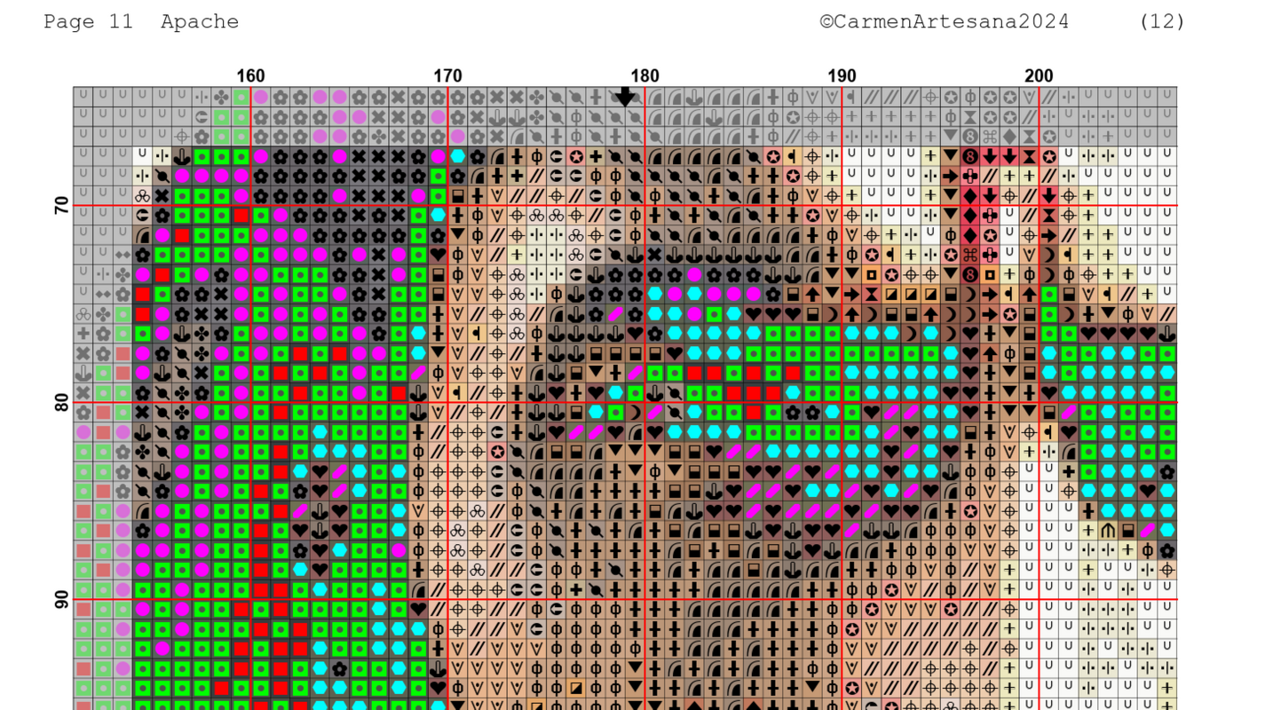 Apache, PDF cross stitch pattern, English/Español, DMC Threads - Image 3