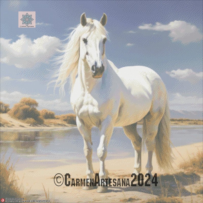 White Horse, PDF cross stitch pattern, English/Español, DMC Threads