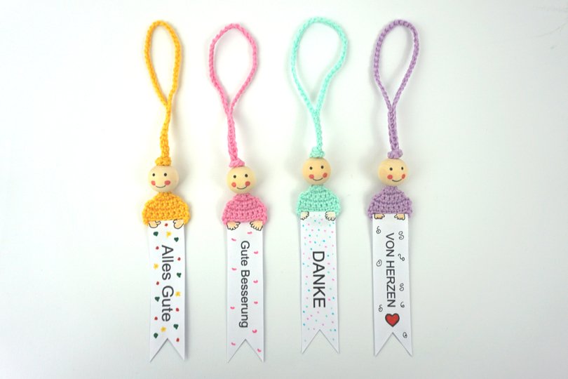 Flaschenanhänger Köpfchen Häkelanleitung