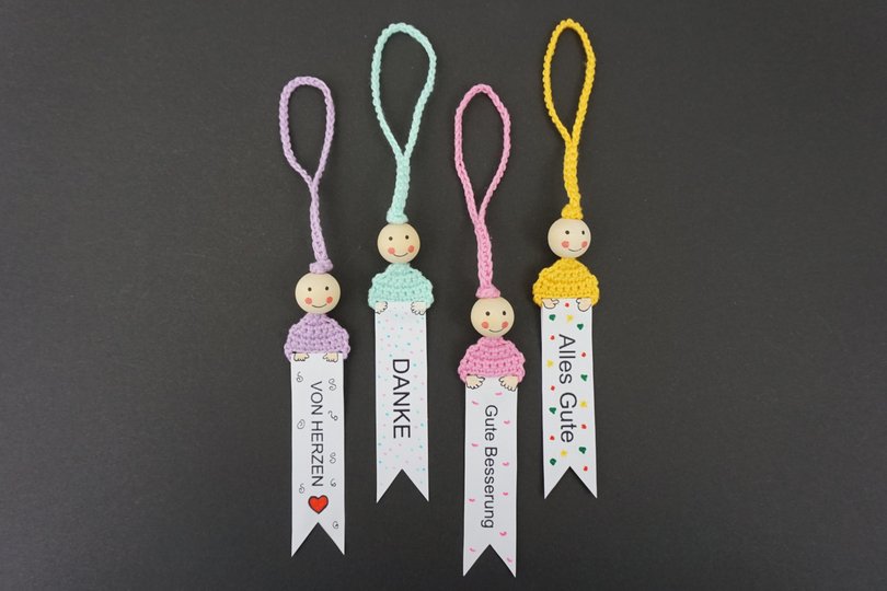 Flaschenanhänger Köpfchen Häkelanleitung