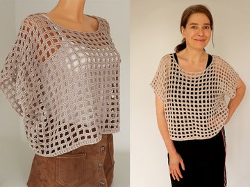 Top, Mesh Shirt, Summer Sweater "Square Dance" - Crochet Pattern