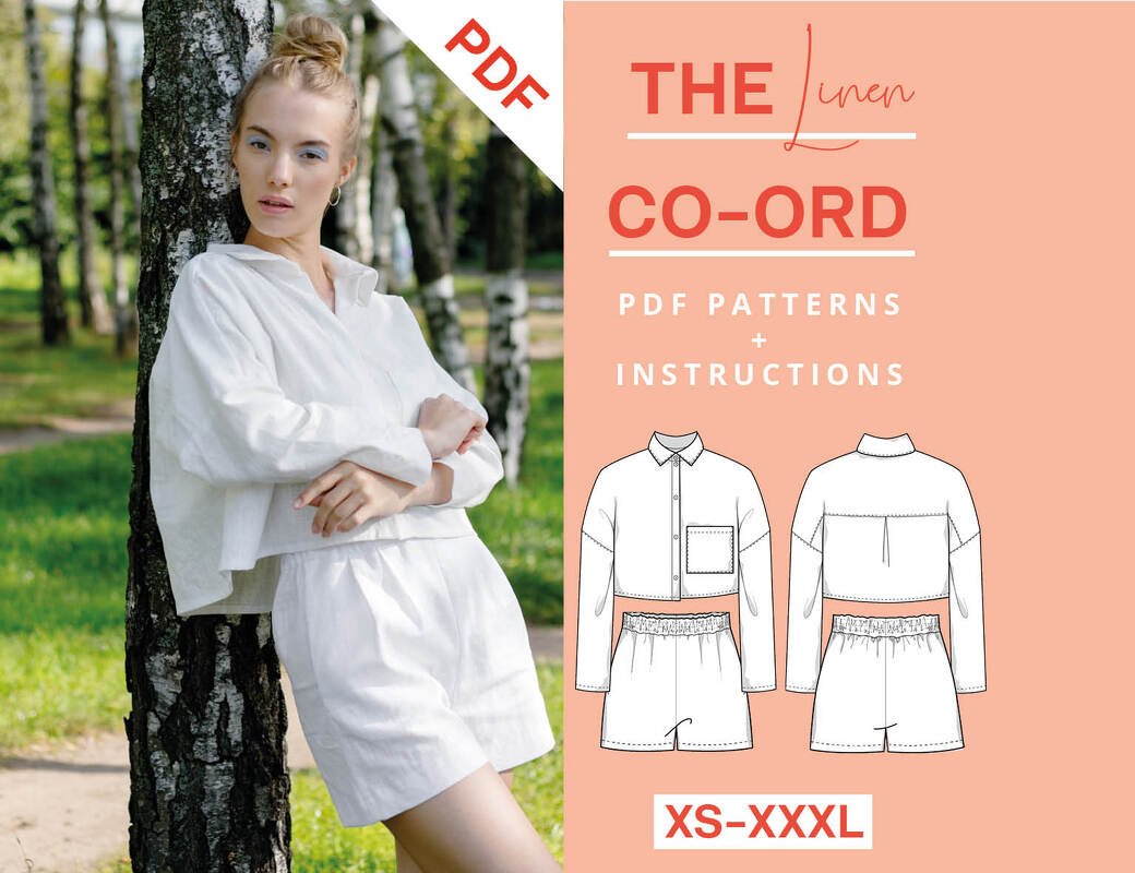 Linen sewing patterns set Shirt &amp; Shorts | Ladies XS-XXXL Co-ord