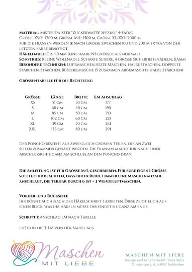 Häkelanleitung für einen luftigen Sommer-Poncho mit Fransen (Gr. XS - XXL)