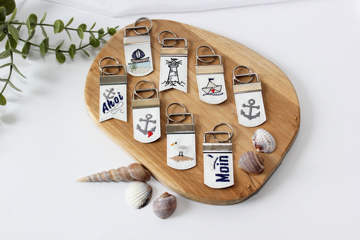 Stickdatei maritim Schlüsselanhänger SET mit Möwe Boot Anker