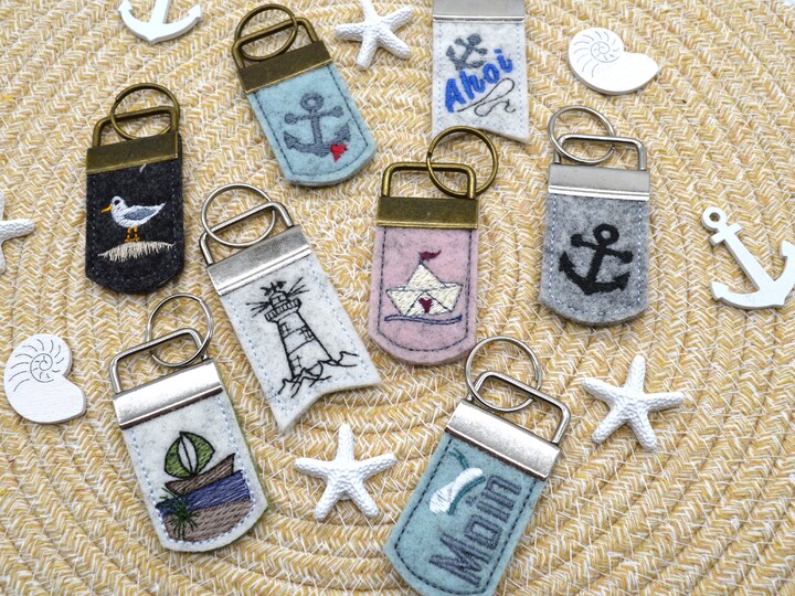 Stickdatei maritim Schlüsselanhänger SET mit Möwe Boot Anker