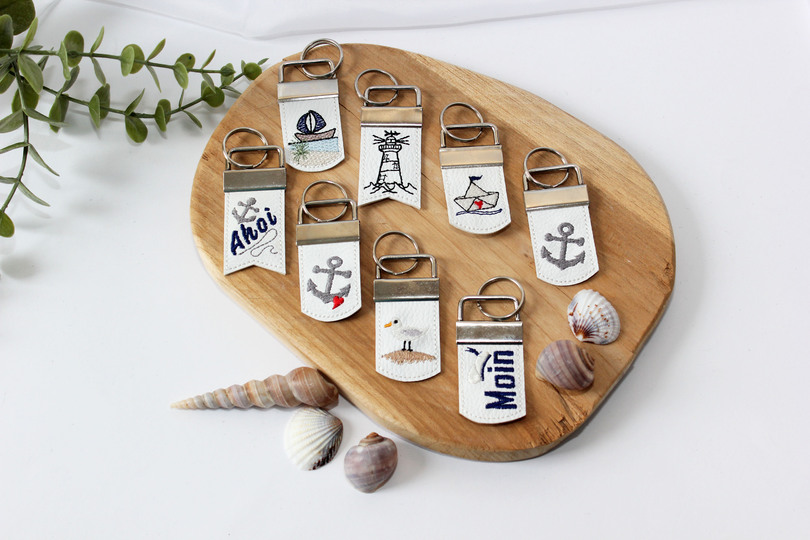 Stickdatei maritim Schlüsselanhänger SET mit Möwe Boot Anker