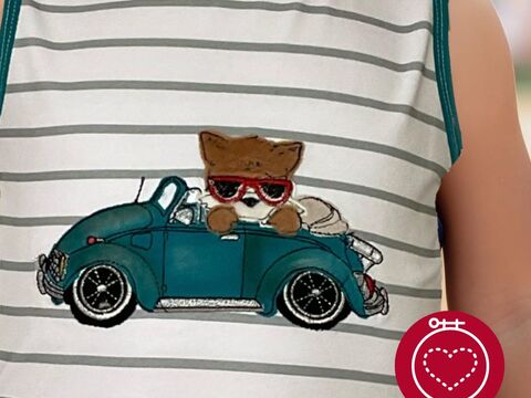 Doodle Stickdatei Fuchs - Ferdi fährt Cabrio - 7 Größen für Stickmaschine