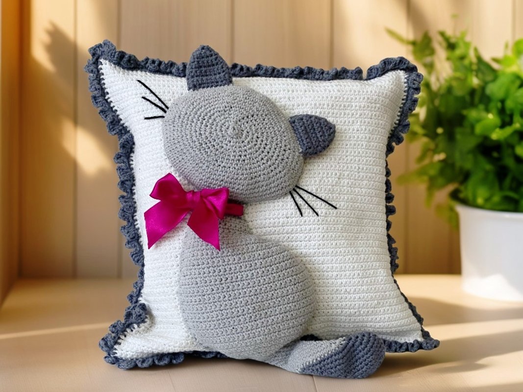 Kätzchen-Kissenbezug 3D. Häkelanleitung - Bild 5