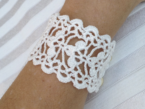 Cuff Bracelet, Crochet Wedding Cuff, Flower Bracelet, Wrist Warmer,