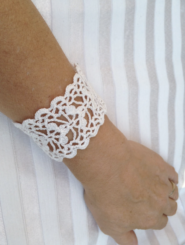Cuff Bracelet, Crochet Wedding Cuff, Flower Bracelet, Wrist Warmer, - Image 3