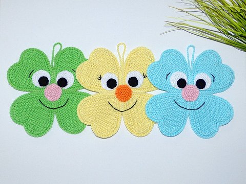 Häkelanleitung Topflappen - Lustige Kleeblätter