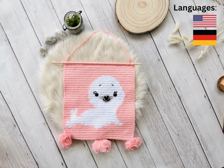 häkelanleitung PDF baby robbe wand bild dekor häkeln kinderzimmer anleitung