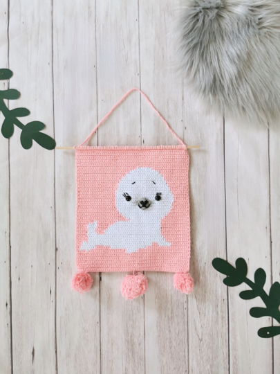 häkelanleitung PDF baby robbe wand bild dekor häkeln kinderzimmer anleitung