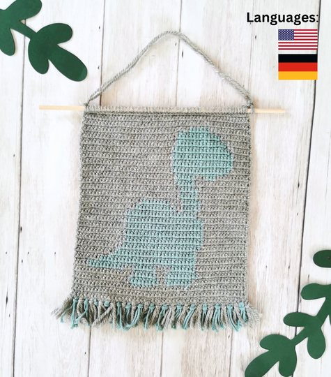 häkelanleitung PDF dino dinosaurier wandbehang dekor häkeln kinder