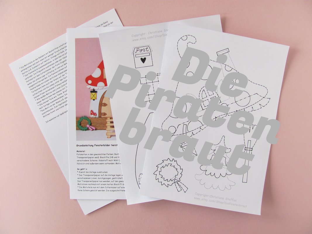 Bastelvorlage Wichtelhaus Pilzhaus als Wanddeko oder Fensterbild - Bild 4