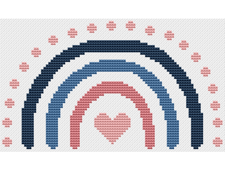 Kreuzstichvorlage zur Geburt mit Regenbogen und Spruch "Sei wild, frei .."