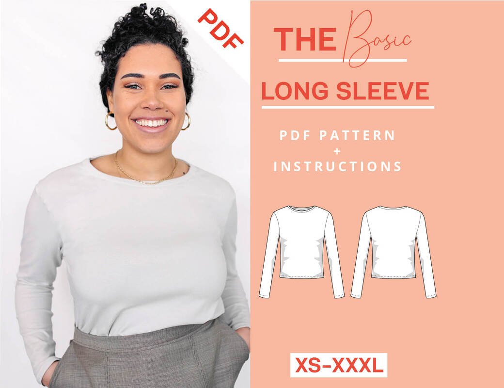 Long sleeve sewing pattern XS-XXXL, ladies jersey top sewing beginner easy