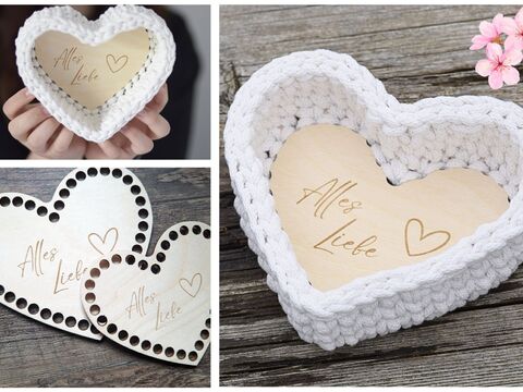 + HEART 2.0 + Herzkörbchen mit Holzboden häkeln, Muttertag, Geburtstag