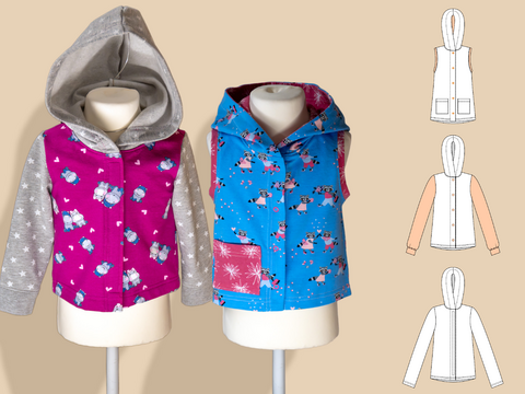 Cassie – Kinder Sweatjacke/Weste ohne Reißverschluss mit Kapuze Gr. 92-164