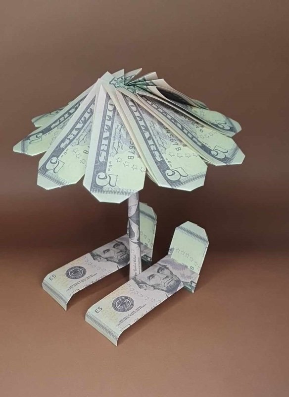Origami Geldschein Sonnenschirm mit Sonnenliege (*) - Bild 3