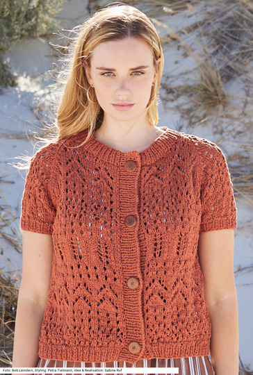 Kurzarmjacke mit Ajourmustern in Rost