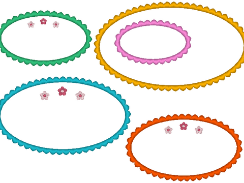 Stickdatei - ovale Buttons Rahmen mit Wellenrand in 7 Größen