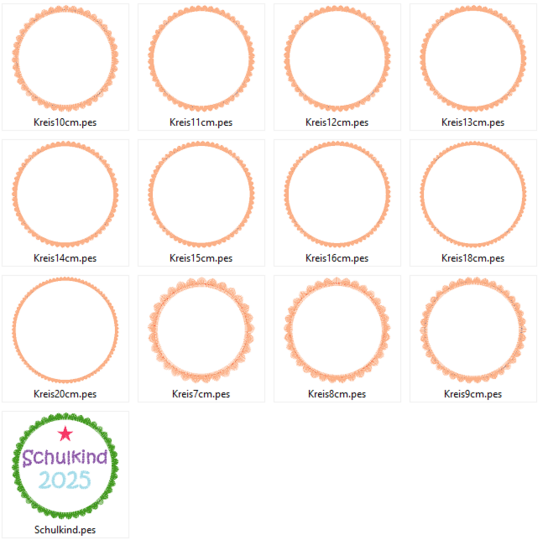 Stickdatei - Kreis Buttons Rahmen mit Wellenrand in 13 Größen