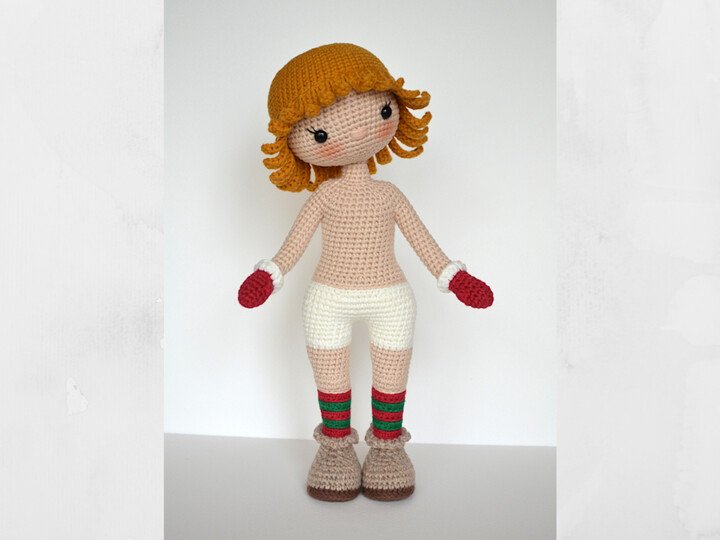 Christmas doll Amigurumi crochet pattern, little girl MIRA in a gingerbread