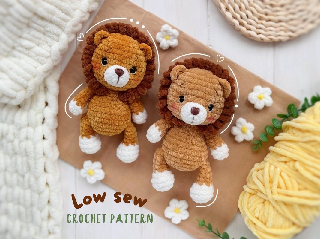 Plushie lion Amigurumi low sew crochet pattern