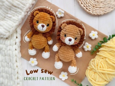 Plushie lion Amigurumi low sew crochet pattern