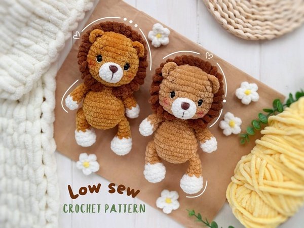 Plushie lion Amigurumi low sew crochet pattern