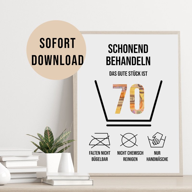 Poster GELDGESCHENK Geburtstag 70 Waschanleitung DOWNLOAD