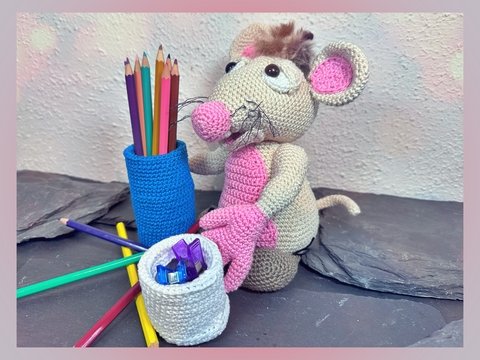 Häkelanleitung für eine Maus mit Bleistifthalter