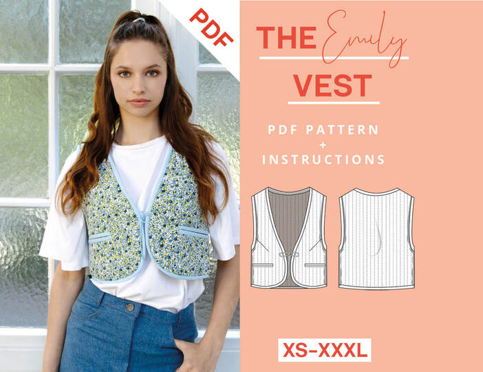 Quilted Vest Sewing Pattern Ladies XS-XXXL, Reversible Vest Gilet Tutorial