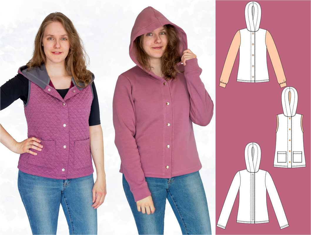 Cassie Women’s Sweat Vest or Jacket – Hoodie & Buttons EU 34–50 / US 4–20