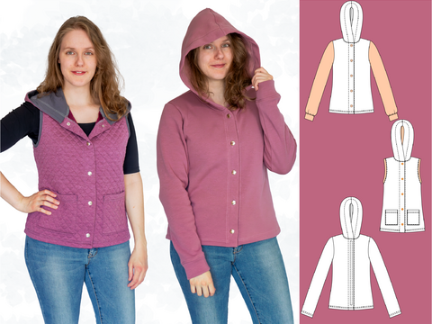 Cassie – Damen Sweatjacke/Weste mit Kapuze und Knopfleiste BU 80-116, A4+A0