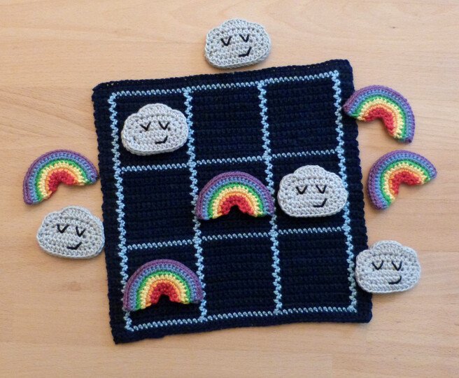 Crochet pattern for a popular family game rain tic tac toe