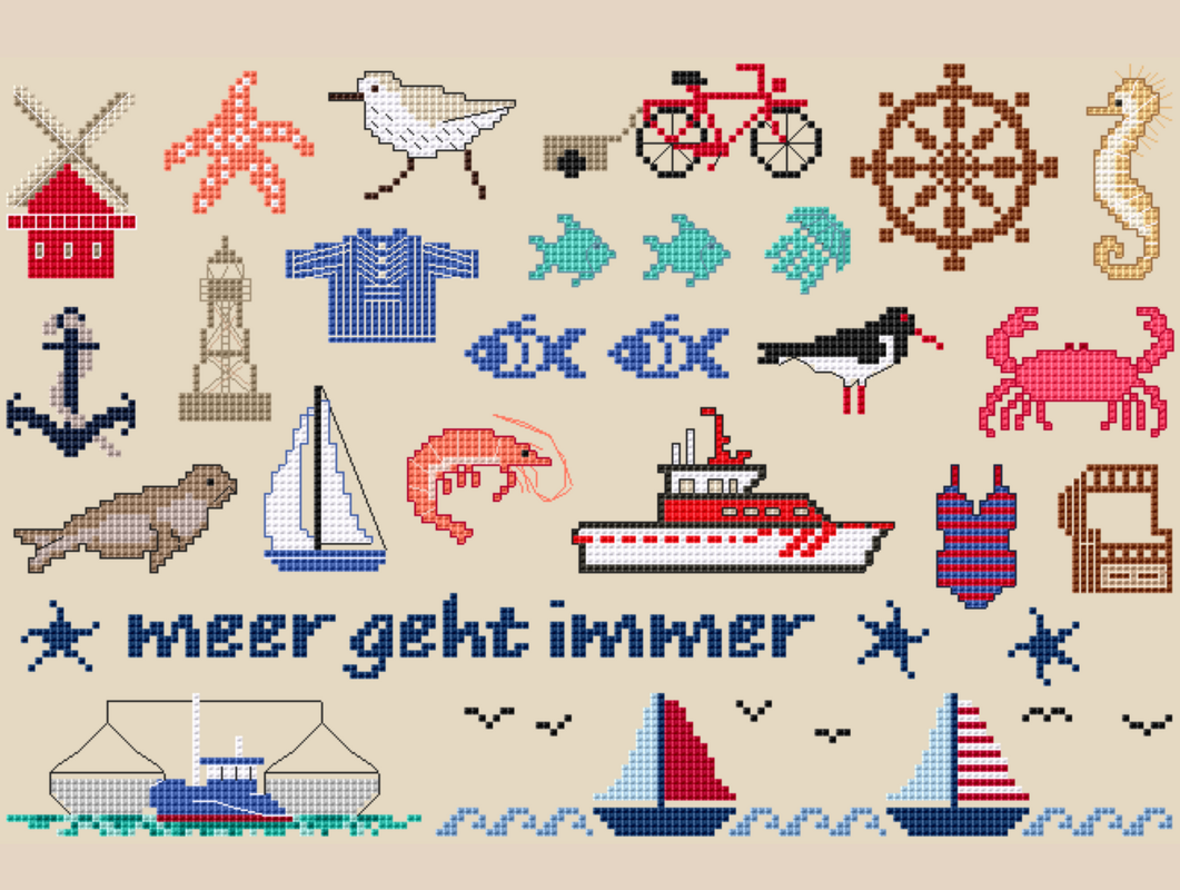 Kreuzstichvorlage für das Beste aus Resten mit maritimen Stickmotiven, PDF