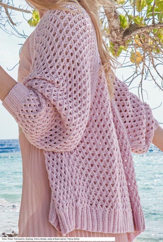 Rosafarbene Strickjacke mit Rhombenmuster - Bild 2